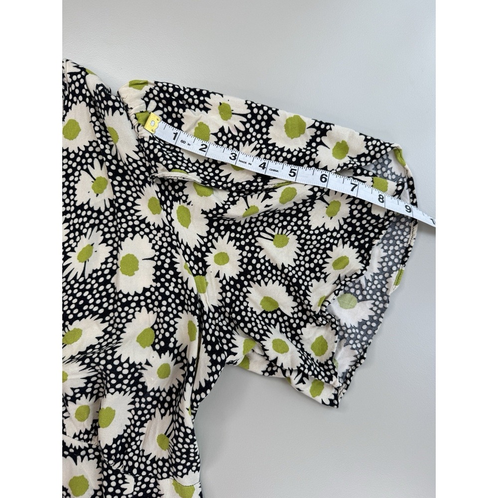 90s Daisy Floral Midi Dress 12 Black White Cottagecore Feminine Flutter Sleeve - Picture 9 of 16